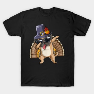 Thanksgiving T shirt for Boys Men Dabbing Pug Turkey T-Shirt